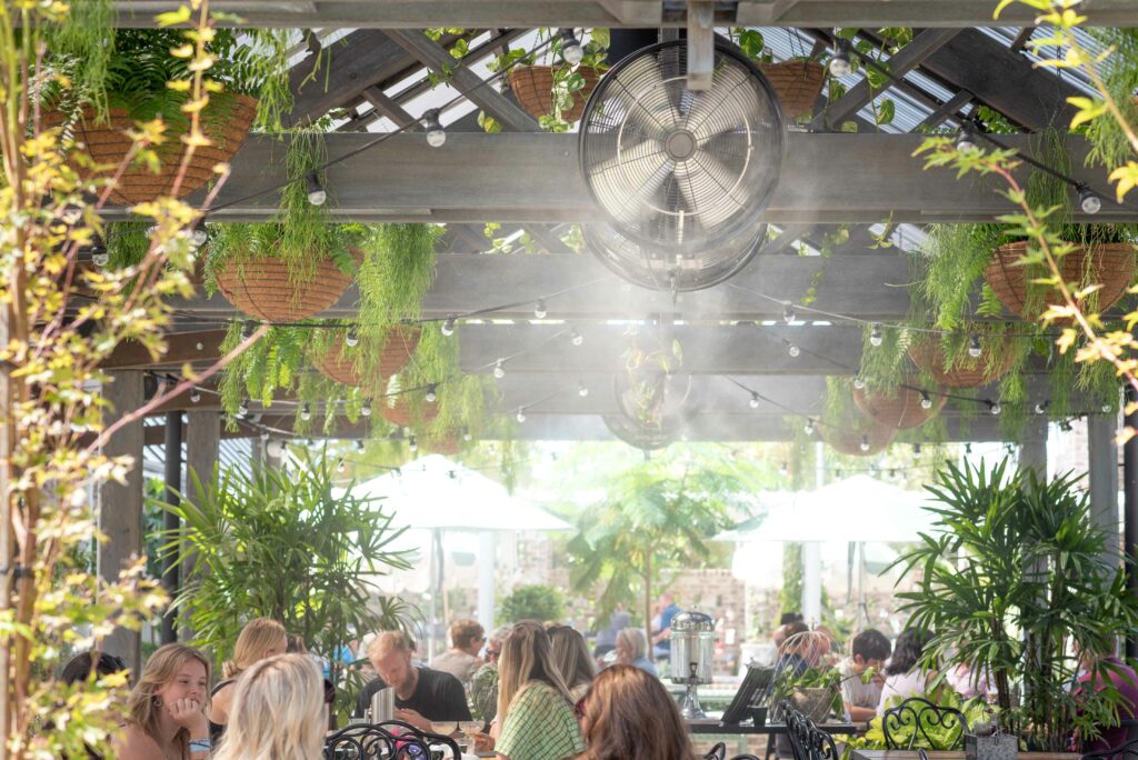 Ozmist fans providing comfort in alfresco dining